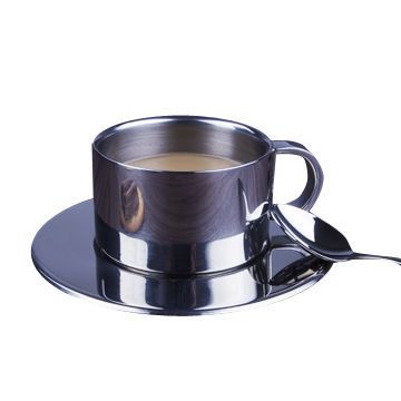 130mL Stainless Steel Double Wall Coffee Cup with Saucer