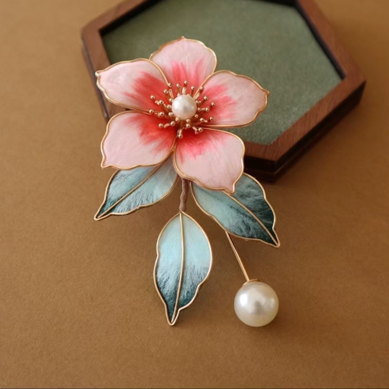 Intangible Cultural Heritage National Style Velvet Flower Peach Blossom Brooch
