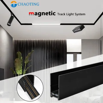 Modern Design Surface-Mounted Track Lighting with Linear LED Spotlights, 220V, 4 Wires, Ceiling-Recessed, Magnetic Tracks