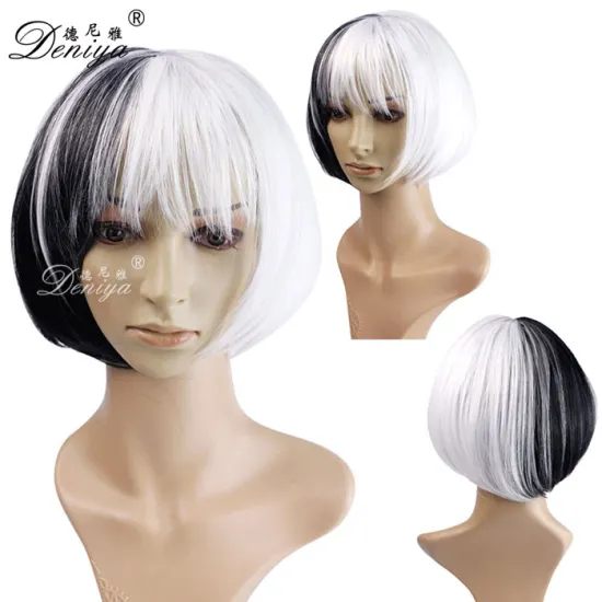 Top selling fashional white and black bob style synthetic wigs