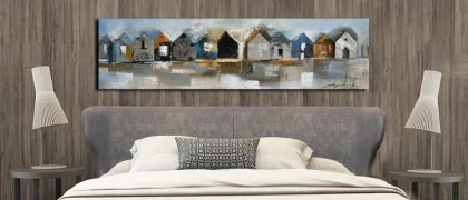 Houses Wall Art Riverside Water Village Oil Painting