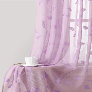 High Quality Embroidered Vine Floral Faux Linen Window Curtains