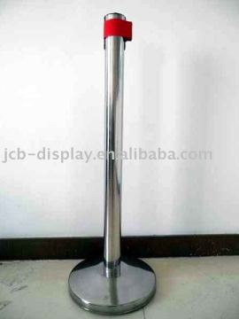 polished stainless steel post with red belt rope stanchion