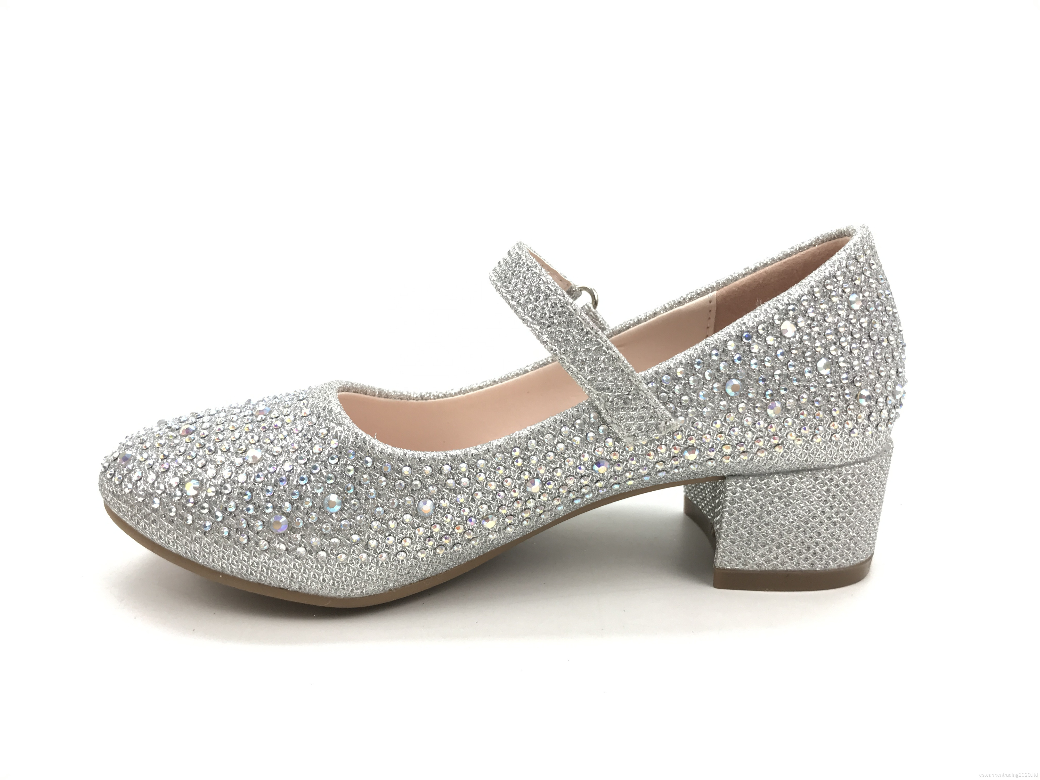 Zapatos de diamantes de imitación de moda Material superior de brillo de tacón bajo