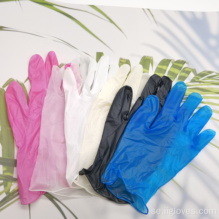 Engångsvinylhandskar PVC -handskar klar blå /vit /gul