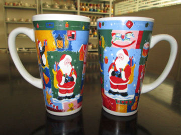 V-shape ceramic mug with labels for christmas promotion