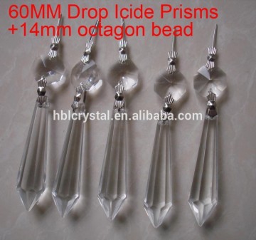 clear glass 60mm icicle U drop crystal chandelier parts for home decoration