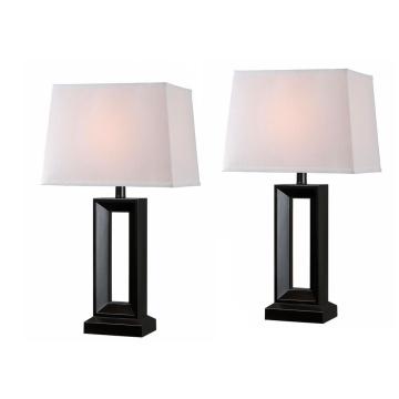 Modern Black Table Lamp Set with White Rectangular Shades for Bedroom and Living Room