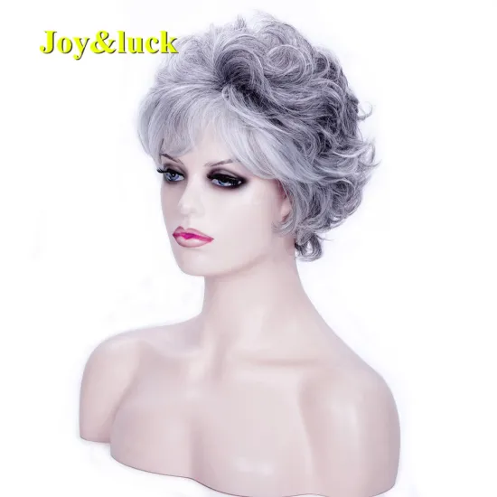 Women's Wholesale Wigs Woman Wig With Bangs Grandma Black Ombre Silver Gray Ladies Hair Natural Curly Synthetic Hair Wigs
