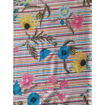 Stripe Flower Rayon Challis 30S Printing Woven Fabric