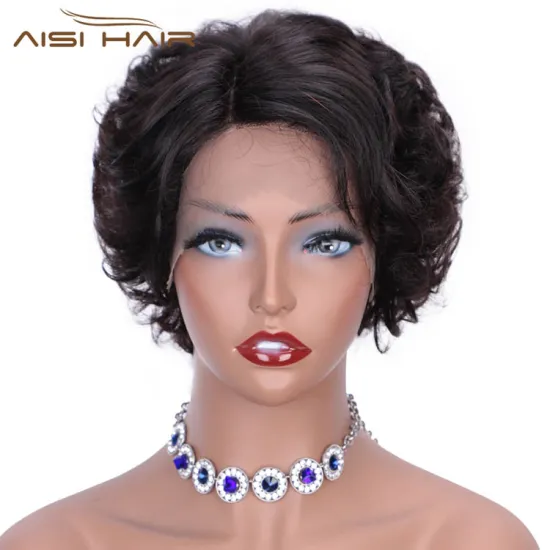 Aisi Hair Brazilian Human Hair Short Pixie Cut Wig Natural Black Lace Front Wig Afro Curly Lace Front Hair Wigs For Black Women