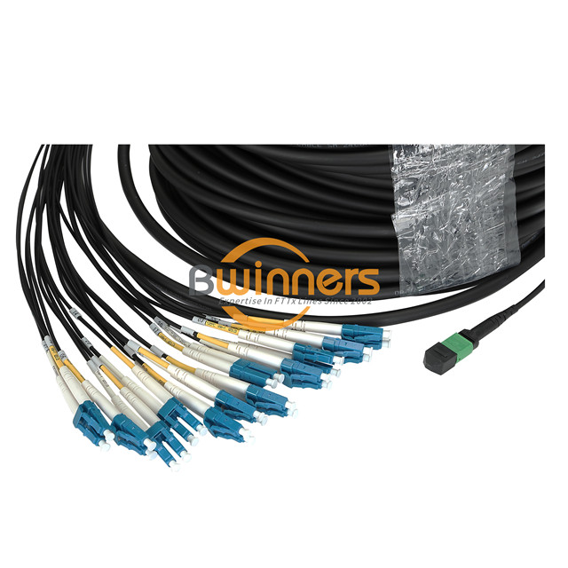 24 F MPO (F) -LC UPC SM 7.0 100M สายไฟเบอร์ออปติก Patch Cord Type B