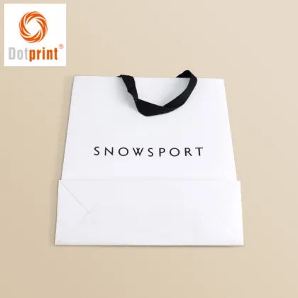 Wholesale Custom Gold Foil Logo Art Paper Gift Bags with Ribbon Handle