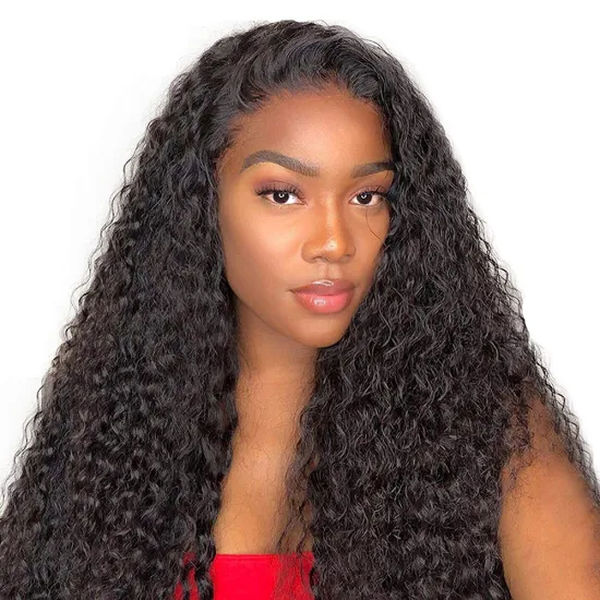 13x4 Closed Black Ladies Wavy 100% Human Hair Wig Brazilian Remy Curly Hair without Glue 150% Curly Human Hair Lace Front Wig
