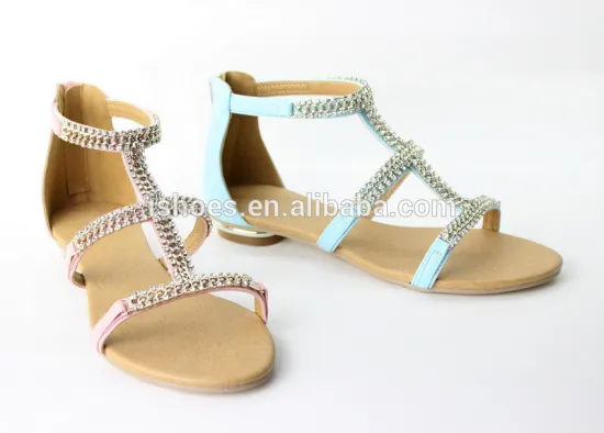 latest ladies fashion fancy flat summer sandals with metalic chain
