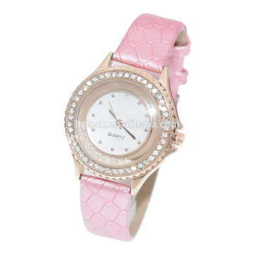 Won't loose color stainless steel case PU band gold Japan movt quartz watch