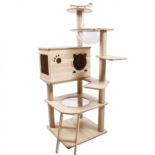 Large Luxury 4-Level Indoor Wooden Cat Tree with Durable Strong Structure and Resting Platforms