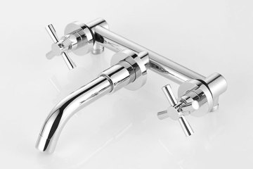Wall Mounted Basin&Sink Faucet - Three Holes Double Lever - Brass with Chrome Finish (8830B)
