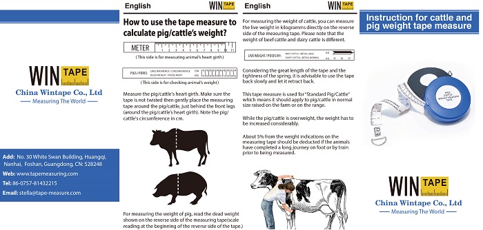 Instruction of Animal Weight Measuring Tape in English
