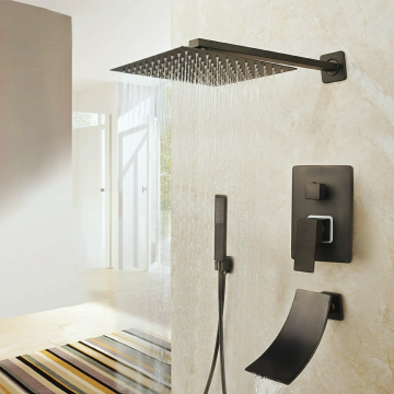 Wholesale Luxury Matte Black Shower Faucet Set - Rain Head, Waterfall, Hand Shower