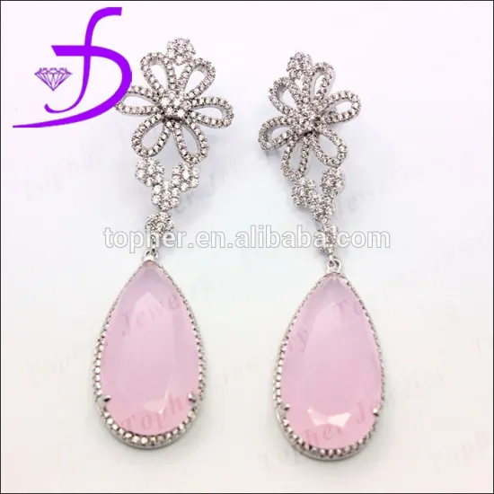 newest silver post big stone earring silver rose stone earring
