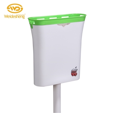 Hoogwaardige geel en groen plastic toiletwaterstortplaatsenspoeltank met externe sprinklerkop