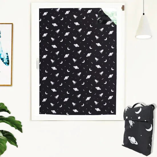 Portable Blackout Curtains with Suction Cups - Removable Spaceship Print Blinds
