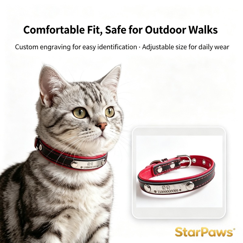 Custom Engraved Leather Dog Collar with ID Tag