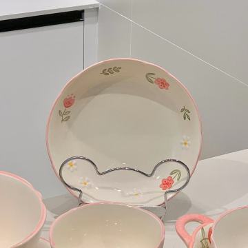 Elegant Ceramic Plate with Blush Edges and Floral Design