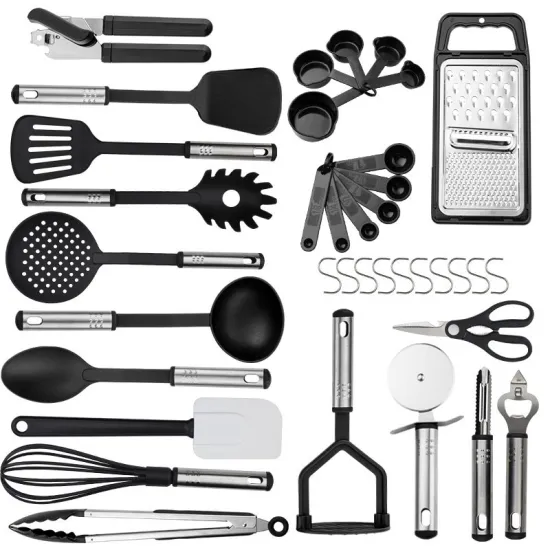 Comprehensive Kitchen Essentials: 38-Piece Cross-Border Nylon Silicone Cookware Set including Shears, Pots, Spatulas, and Spoons