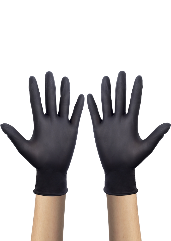 Guantes de goma de nitrilo sin polvo industrial negro