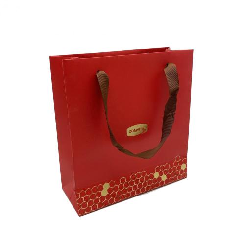 Red Gold Logo Printed Cloth Garment Shopping Bags