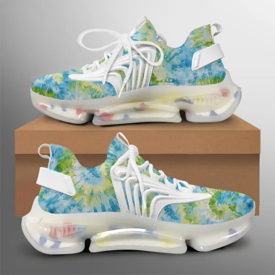Quality Green and Blue Tie-Dye Design Air Cushioned Sneakers for Men and Women - Drop Shipping Basketball Shoes