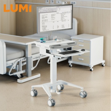 Height Adjustable Gas-Lift Medical Cart with Monitor Arm and Keyboard Tray