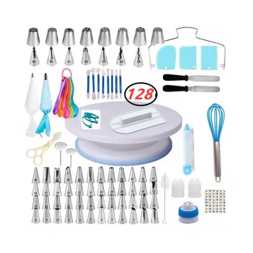 2020 Cake Decorating Tools Kit: 128pcs Turntable & Pastry Nozzles for Cream, Confectionery Bags, Icing Piping