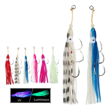 High Quality Luminous PVC Soft Squid Skirt Lure with BKK 8062 Auxiliary Hooks for Saltwater Big Game