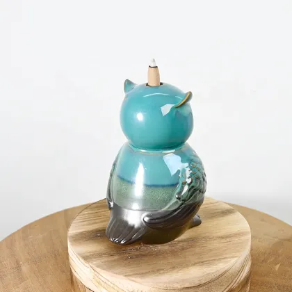 Blue Glaze Owl Style Backflow Incense Burner