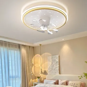 Modern Luxury Bedroom Lighting: Crystal Chandelier, LED Ceiling Fan with Remote Control Switch and Light