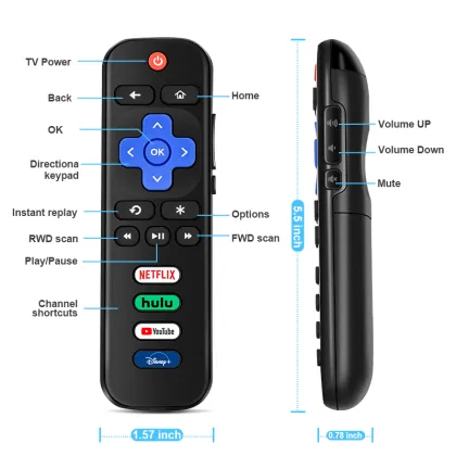 RC280 RC282 TV Remote Control Compatible with Roku, TCL, Hisense, Element, Insignia & JVC Smart TVs