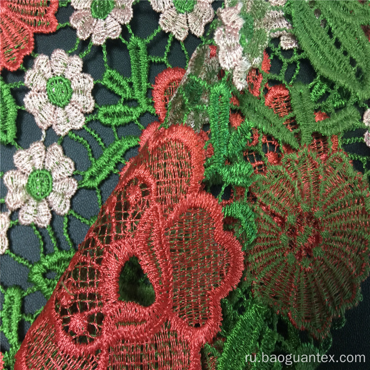 Цветочная вышивка полиэфирной вязаной ткань для одежды