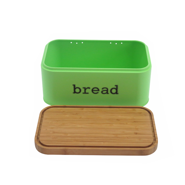 carbon steel bread box with bamboo lid