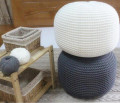 โครเชต์ Handknitted Pouf Pouf 100% ผ้าฝ้ายผ้าฝ้าย +สตูลวางเท้า