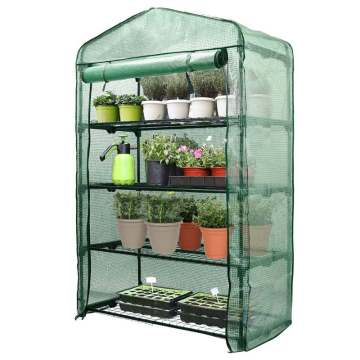 4 Tier Portable Mini Greenhouse with PE Cover & Roll-Up Zipper Door - Sturdy Gardening Shelves, 40in Wide