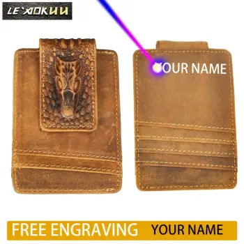 Male Genuine Leather Designer Fashion Travel Gift Slim Wallet Pocket Magnetic Money Clip Mini Card Case Purse For Men 1058-cl