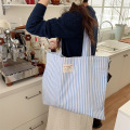 Reusable Portable Large Custom Blue Striped Canvas Bag