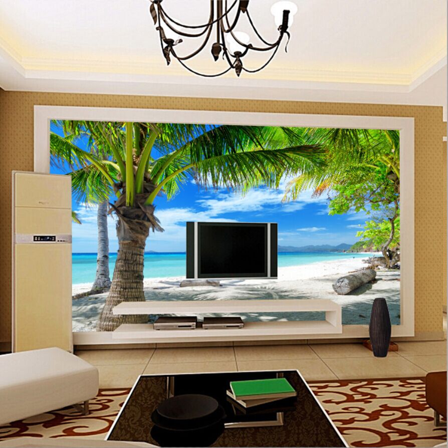 Beach Coconut Grove Mural Photo Wall Paper Living Room Bedroom Home Decor 3D Wallpapers Landscape Papel De Parede Para Quarto 3D