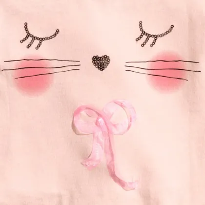 High Quality Children Short Sleeve Lovely Cat Pink Pattern Summer Girl T-shirt