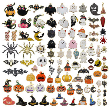 Diy Ghost Pumpkin Bat Witch Hat Alloy Jewelry - Halloween Metal Pendant Charm