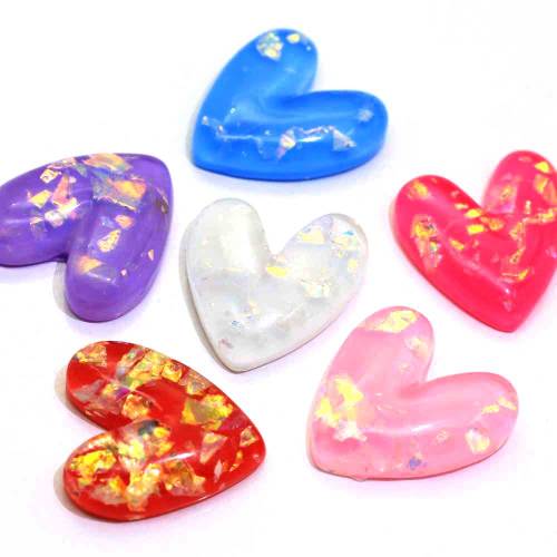 Beautiful Glitter Heart Shaped Resin Cabochon 100pcs Flatback Beads Slime DIY Craft Decoration Beads Charms