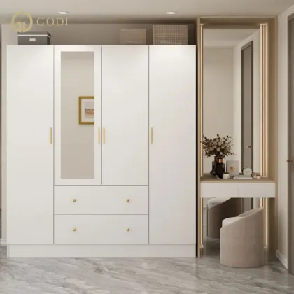 GODI Modern Solid Wood Corner Swing Door Wardrobe